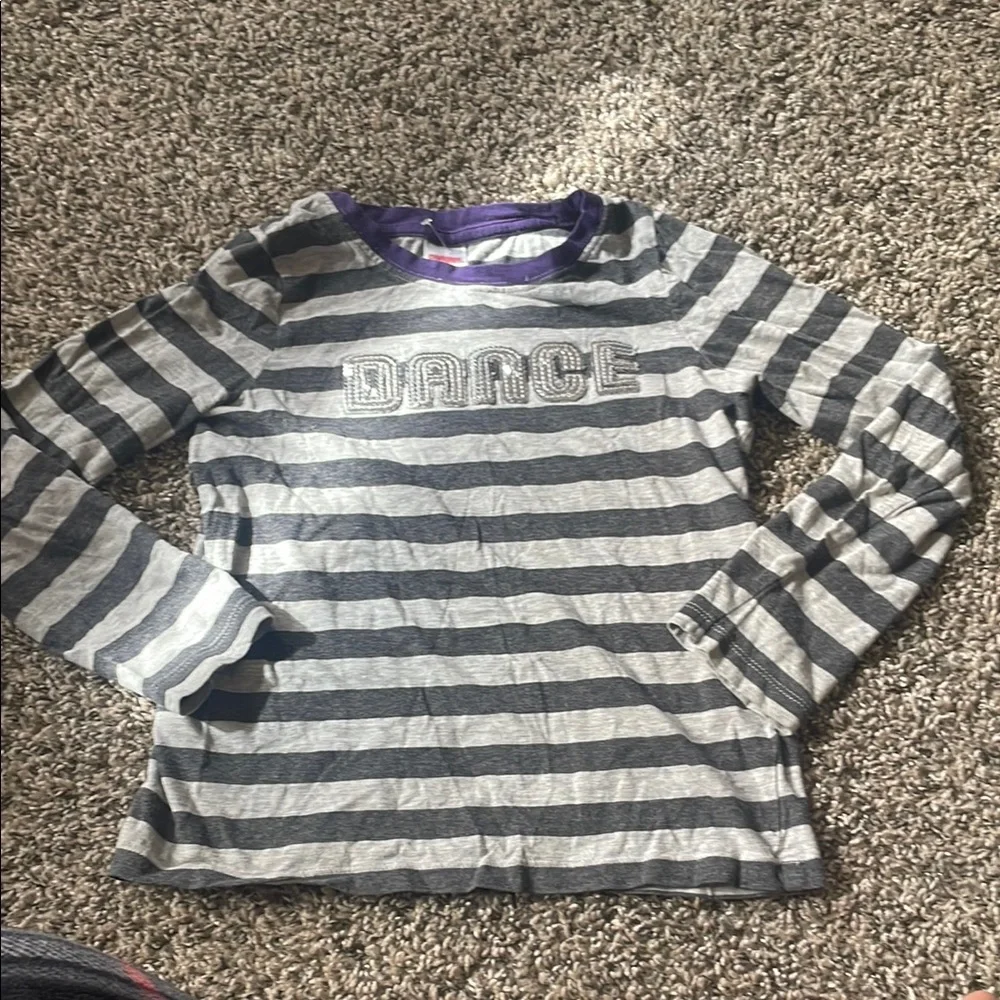 Gymboree Gray and Purple Striped Dance Tee